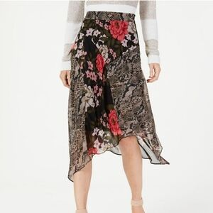 INC International Concepts Petite Floral and Snake Print Chiffon Midi Skirt